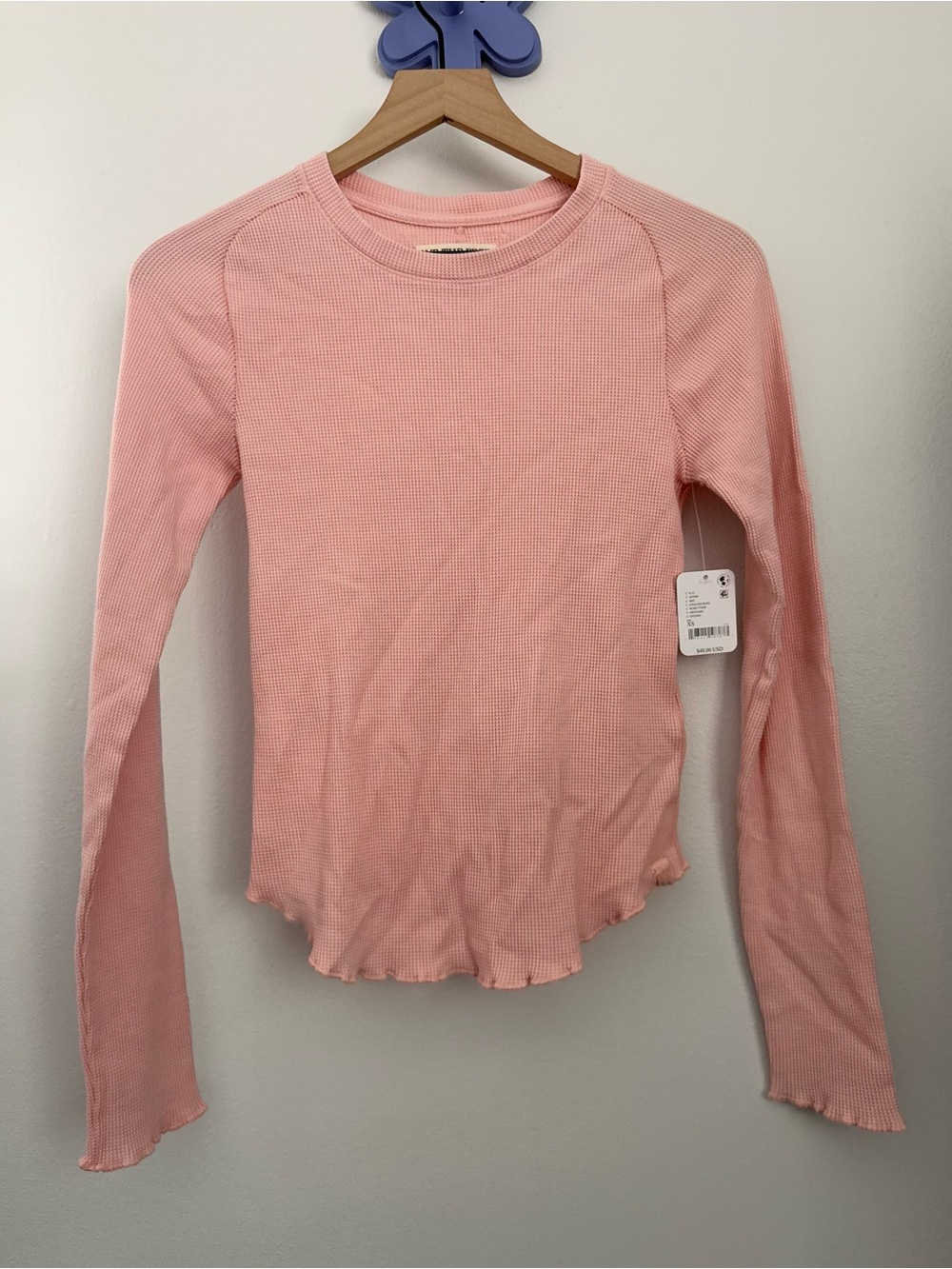 Free People XS NEW Easy Does it Tee Rose Thermal Long Sleeve Lounge Comfy Crew